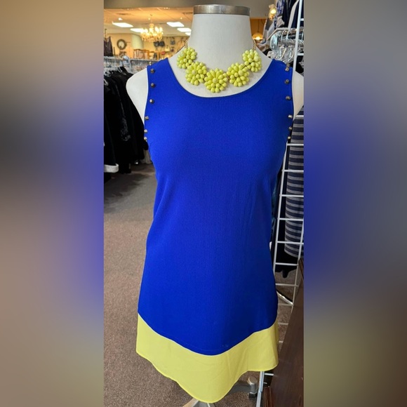 Blue Pepper Sleevless Medi Dress with copper embellishments around sleeved 2X - Picture 9 of 17